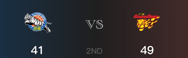 半场战罢，广东以49-41领先新疆，杜润旺13分3篮板